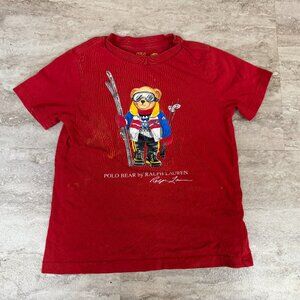 Ralph Lauren Polo Bear Shirt Boys Size 5 Kids Red Ski Lightweight Winter - Stain